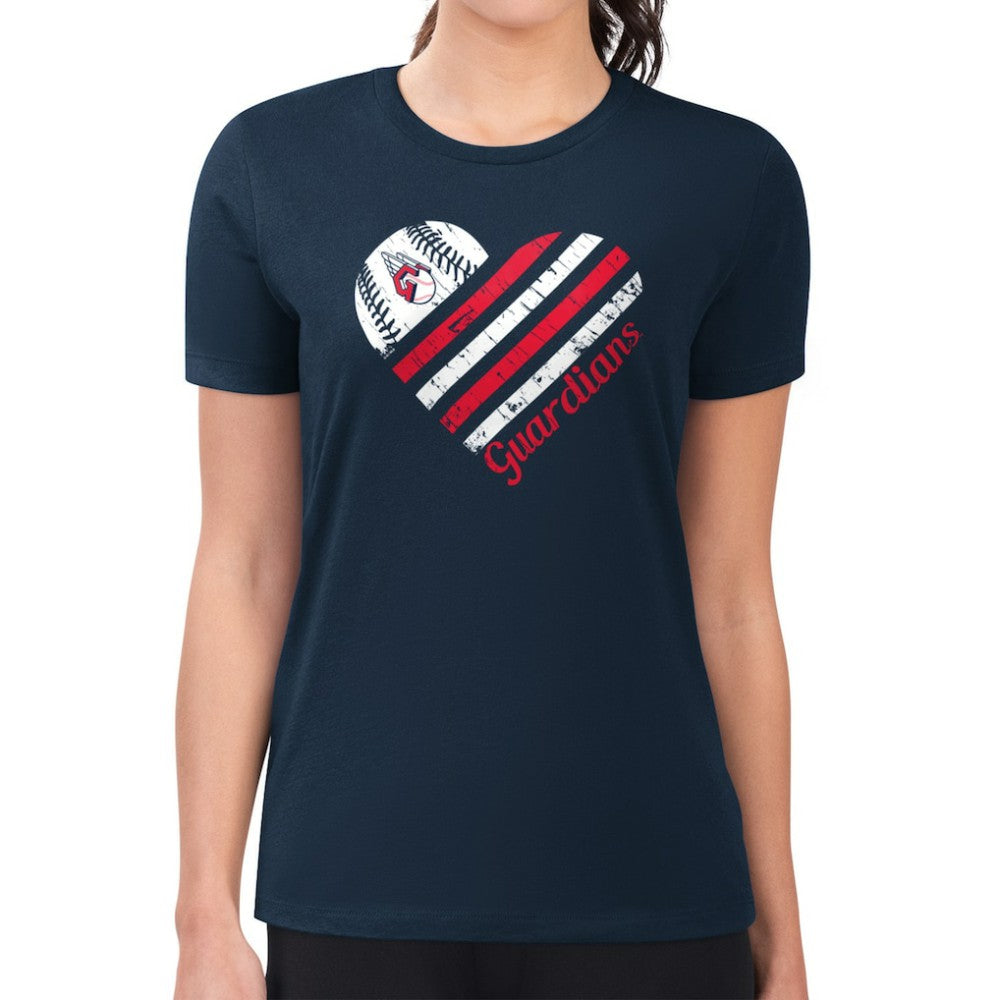 Navy Cleveland Guardians G-III 4Her by Carl Banks Women's Super-Slim Fit Lightweight Heart Graphic T-Shirt