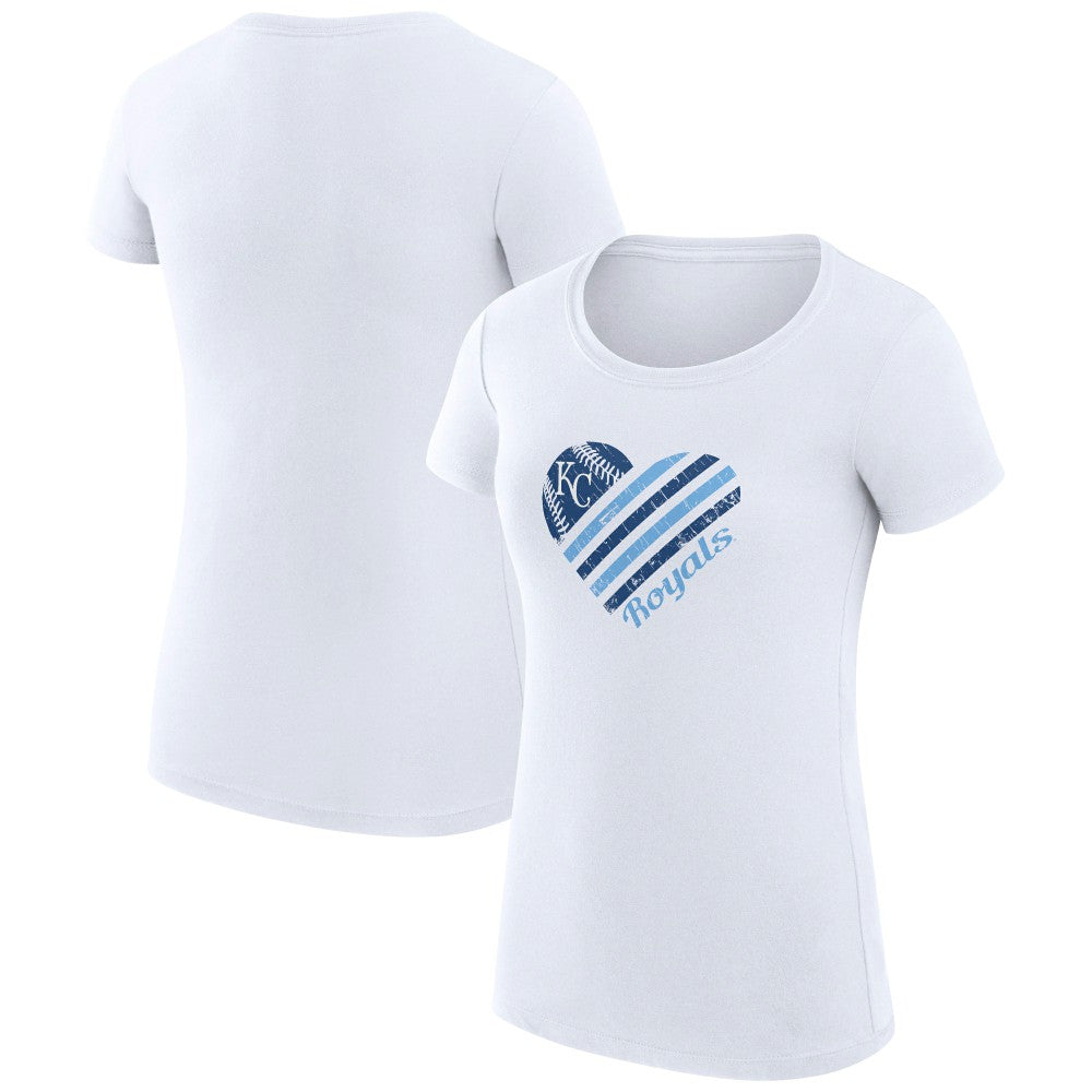 White Kansas City Royals G-III 4Her by Carl Banks Women's Super-Slim Fit Lightweight Heart Graphic T-Shirt