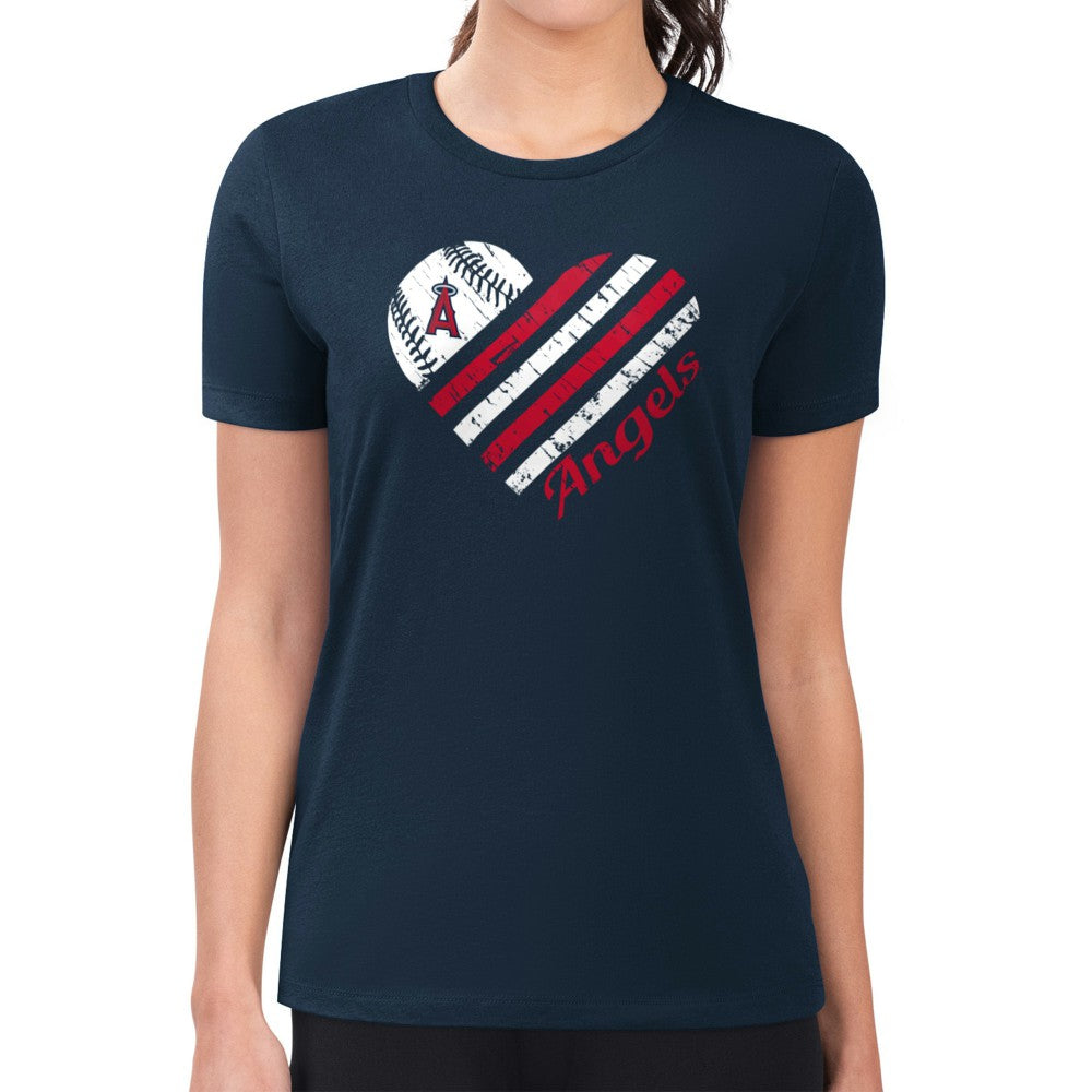 Navy Los Angeles Angels G-III 4Her by Carl Banks Women's Super-Slim Fit Lightweight Heart Graphic T-Shirt