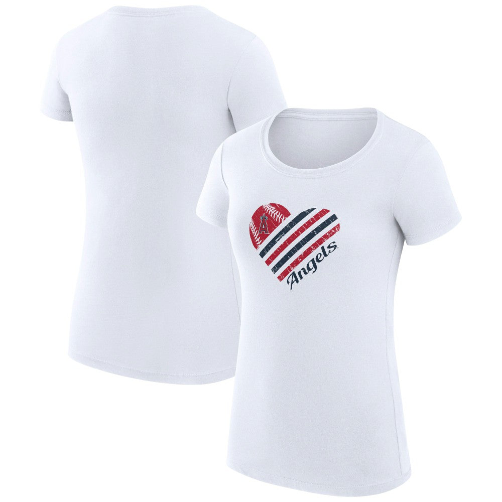 White Los Angeles Angels G-III 4Her by Carl Banks Women's Super-Slim Fit Lightweight Heart Graphic T-Shirt