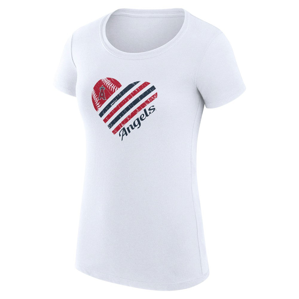 White Los Angeles Angels G-III 4Her by Carl Banks Women's Super-Slim Fit Lightweight Heart Graphic T-Shirt