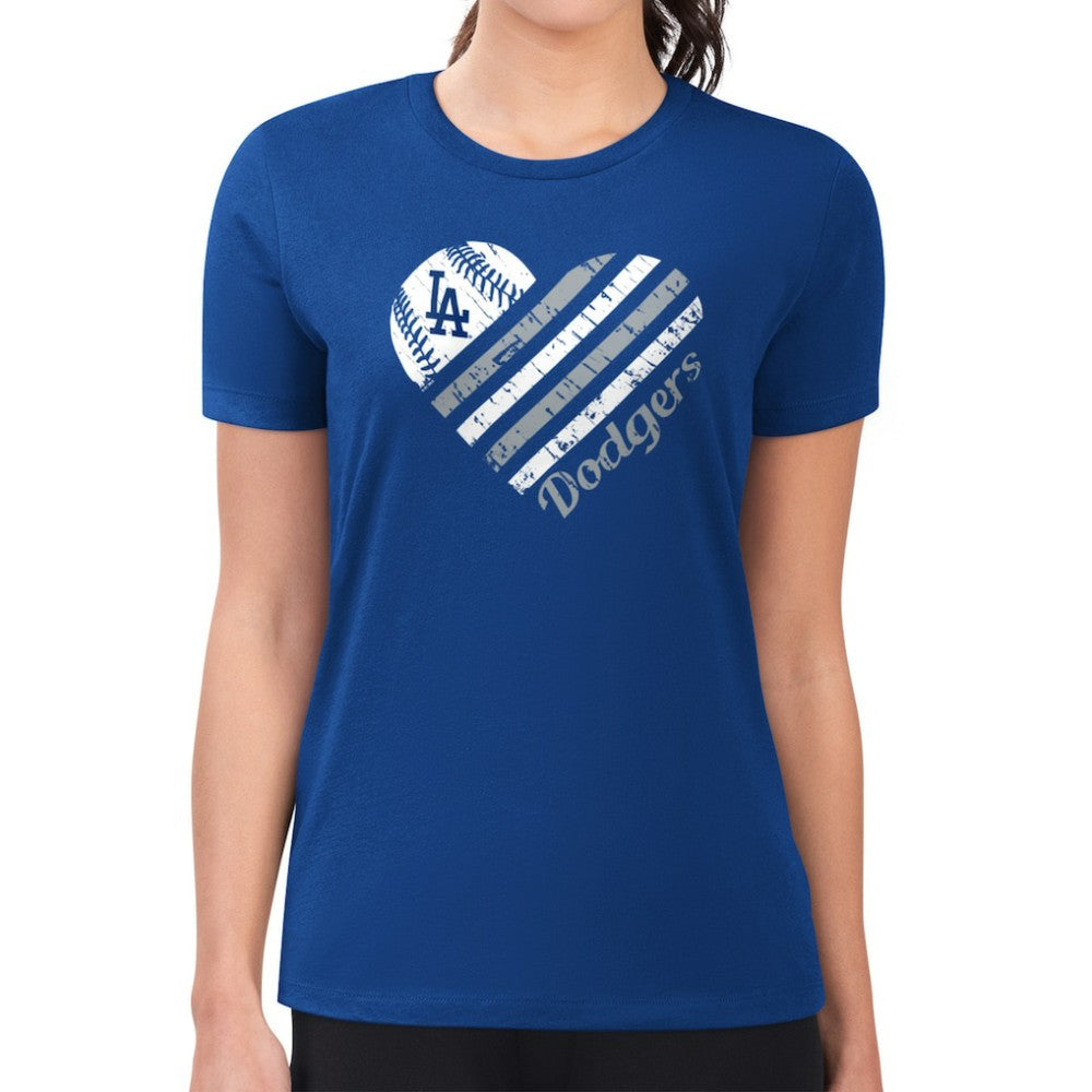 Royal Los Angeles Dodgers G-III 4Her by Carl Banks Women's Super-Slim Fit Lightweight Heart Graphic T-Shirt