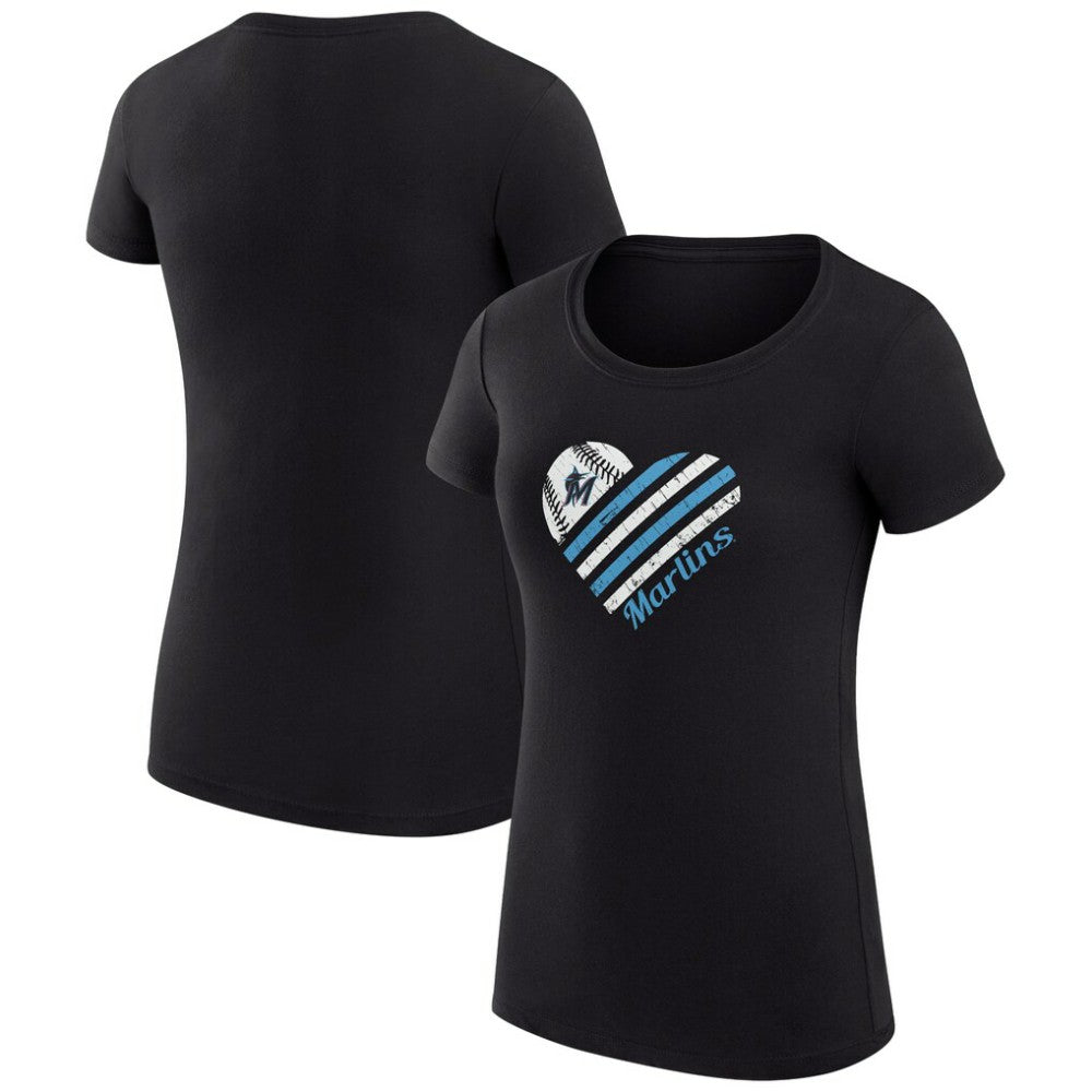 Black Miami Marlins G-III 4Her by Carl Banks Women's Super-Slim Fit Lightweight Heart Graphic T-Shirt