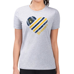 Heather Gray Milwaukee Brewers G-III 4Her by Carl Banks Women's Super-Slim Fit Lightweight Heart Graphic T-Shirt