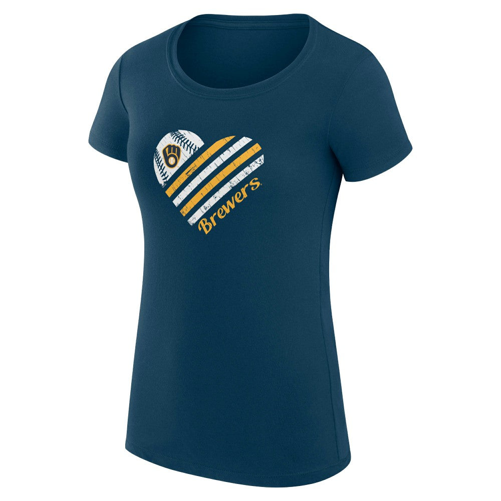 Navy Milwaukee Brewers G-III 4Her by Carl Banks Women's Super-Slim Fit Lightweight Heart Graphic T-Shirt