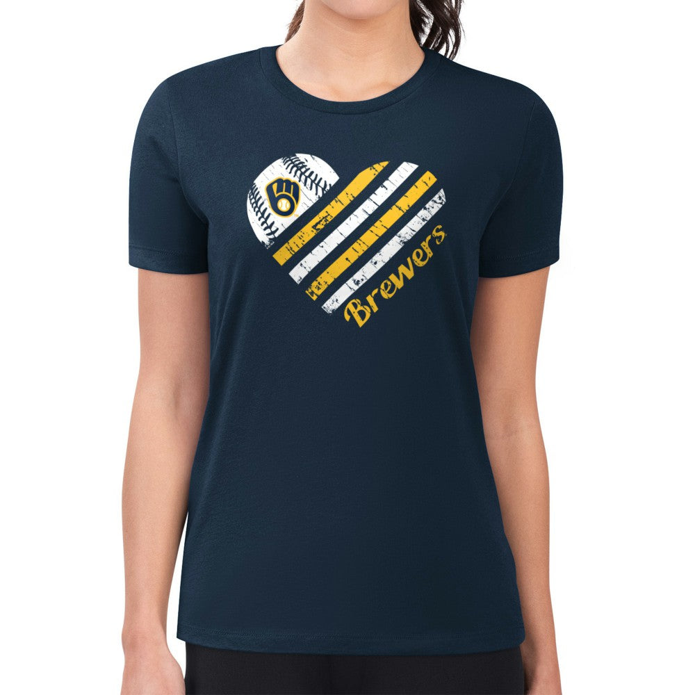 Navy Milwaukee Brewers G-III 4Her by Carl Banks Women's Super-Slim Fit Lightweight Heart Graphic T-Shirt
