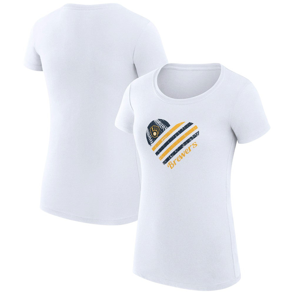 White Milwaukee Brewers G-III 4Her by Carl Banks Women's Super-Slim Fit Lightweight Heart Graphic T-Shirt