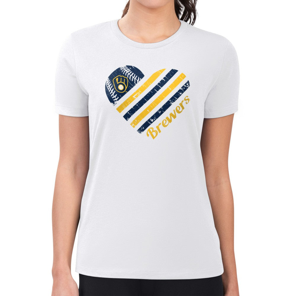 White Milwaukee Brewers G-III 4Her by Carl Banks Women's Super-Slim Fit Lightweight Heart Graphic T-Shirt