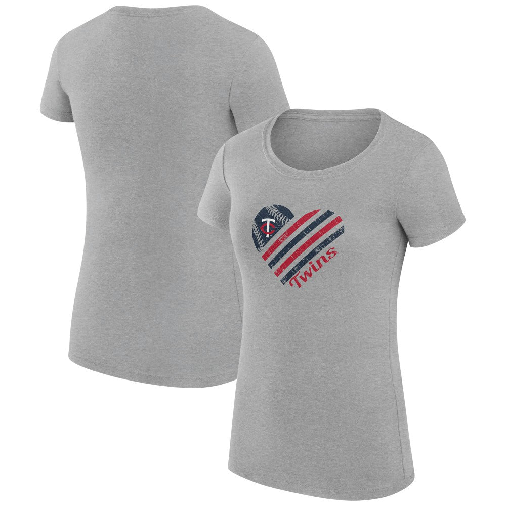 Heather Gray Minnesota Twins G-III 4Her by Carl Banks Women's Super-Slim Fit Lightweight Heart Graphic T-Shirt