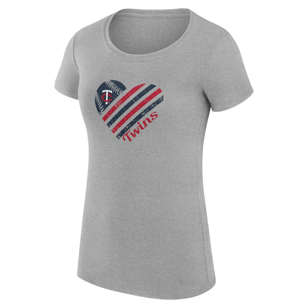 Heather Gray Minnesota Twins G-III 4Her by Carl Banks Women's Super-Slim Fit Lightweight Heart Graphic T-Shirt