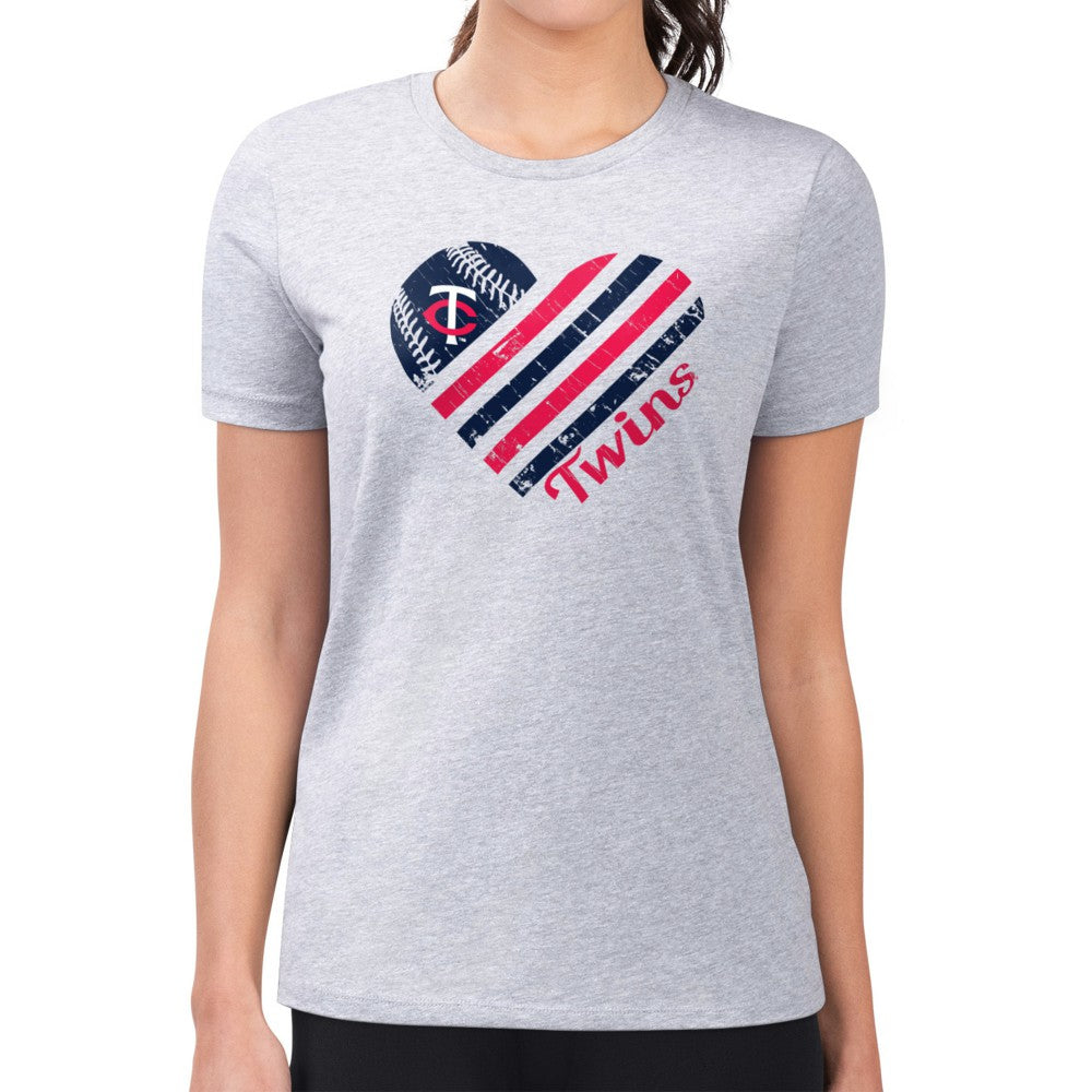 Heather Gray Minnesota Twins G-III 4Her by Carl Banks Women's Super-Slim Fit Lightweight Heart Graphic T-Shirt