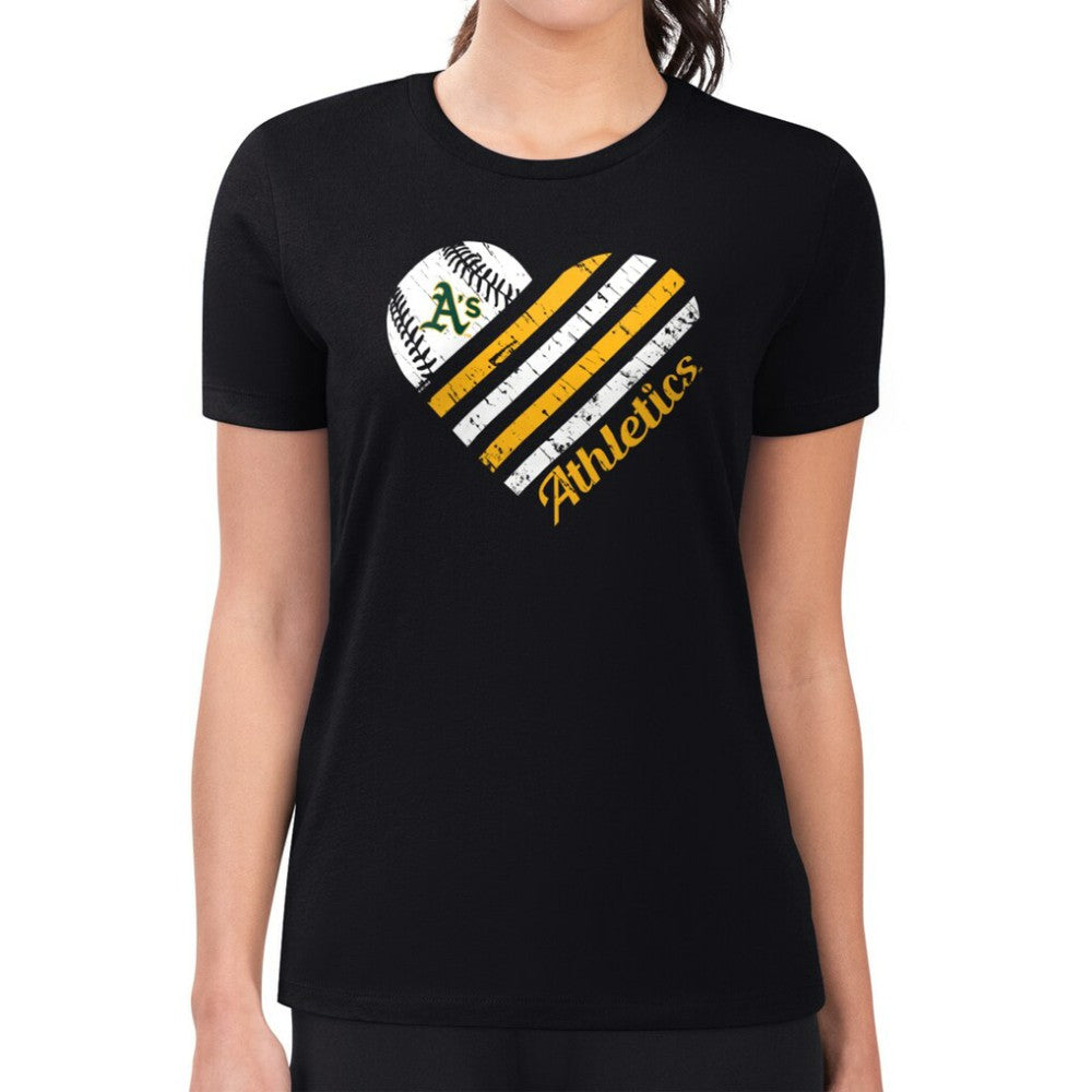 Black Athletics G-III 4Her by Carl Banks Women's Super-Slim Fit Lightweight Heart Graphic T-Shirt