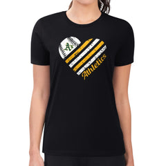 Black Athletics G-III 4Her by Carl Banks Women's Super-Slim Fit Lightweight Heart Graphic T-Shirt