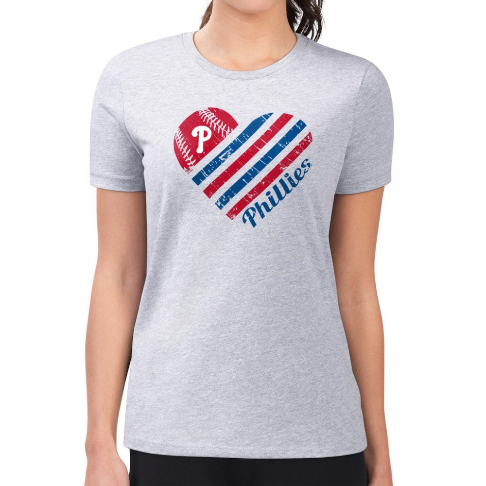 Heather Gray Philadelphia Phillies G-III 4Her by Carl Banks Women's Super-Slim Fit Lightweight Heart Graphic T-Shirt
