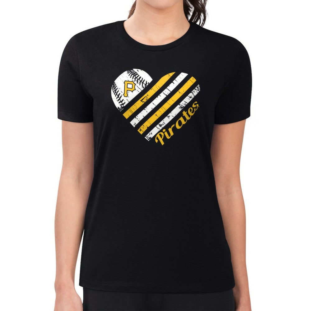 Black Pittsburgh Pirates G-III 4Her by Carl Banks Women's Super-Slim Fit Lightweight Heart Graphic T-Shirt