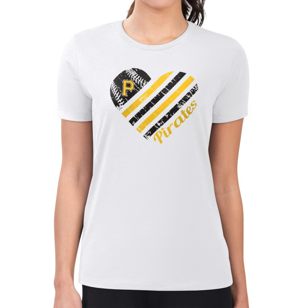 White Pittsburgh Pirates G-III 4Her by Carl Banks Women's Super-Slim Fit Lightweight Heart Graphic T-Shirt