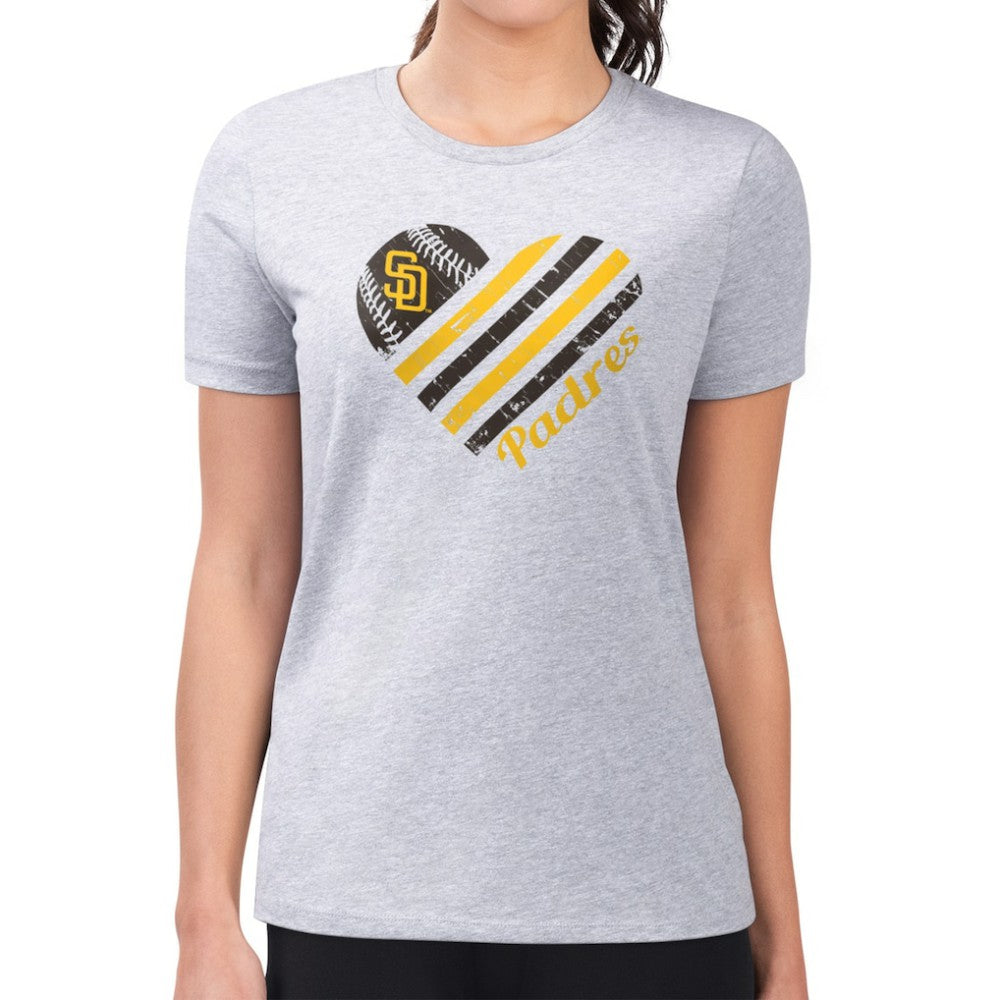 Heather Gray San Diego Padres G-III 4Her by Carl Banks Women's Super-Slim Fit Lightweight Heart Graphic T-Shirt