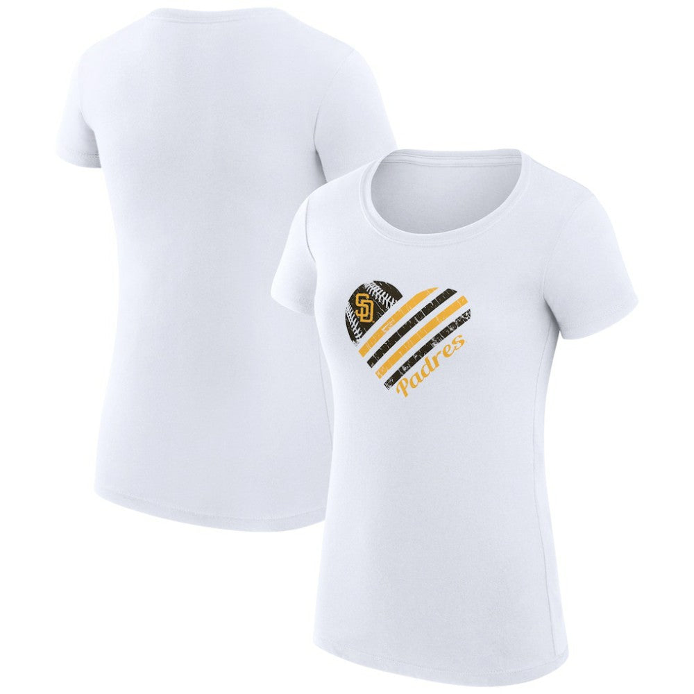 White San Diego Padres G-III 4Her by Carl Banks Women's Super-Slim Fit Lightweight Heart Graphic T-Shirt
