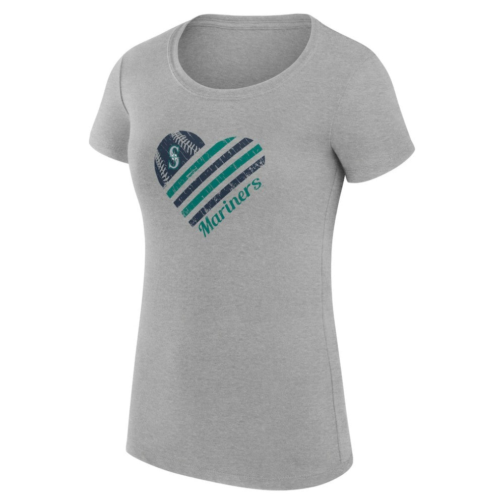 Heather Gray Seattle Mariners G-III 4Her by Carl Banks Women's Super-Slim Fit Lightweight Heart Graphic T-Shirt
