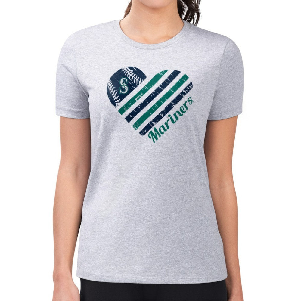 Heather Gray Seattle Mariners G-III 4Her by Carl Banks Women's Super-Slim Fit Lightweight Heart Graphic T-Shirt