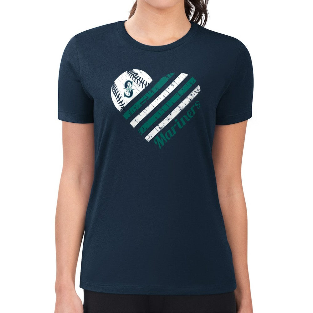 Navy Seattle Mariners G-III 4Her by Carl Banks Women's Super-Slim Fit Lightweight Heart Graphic T-Shirt