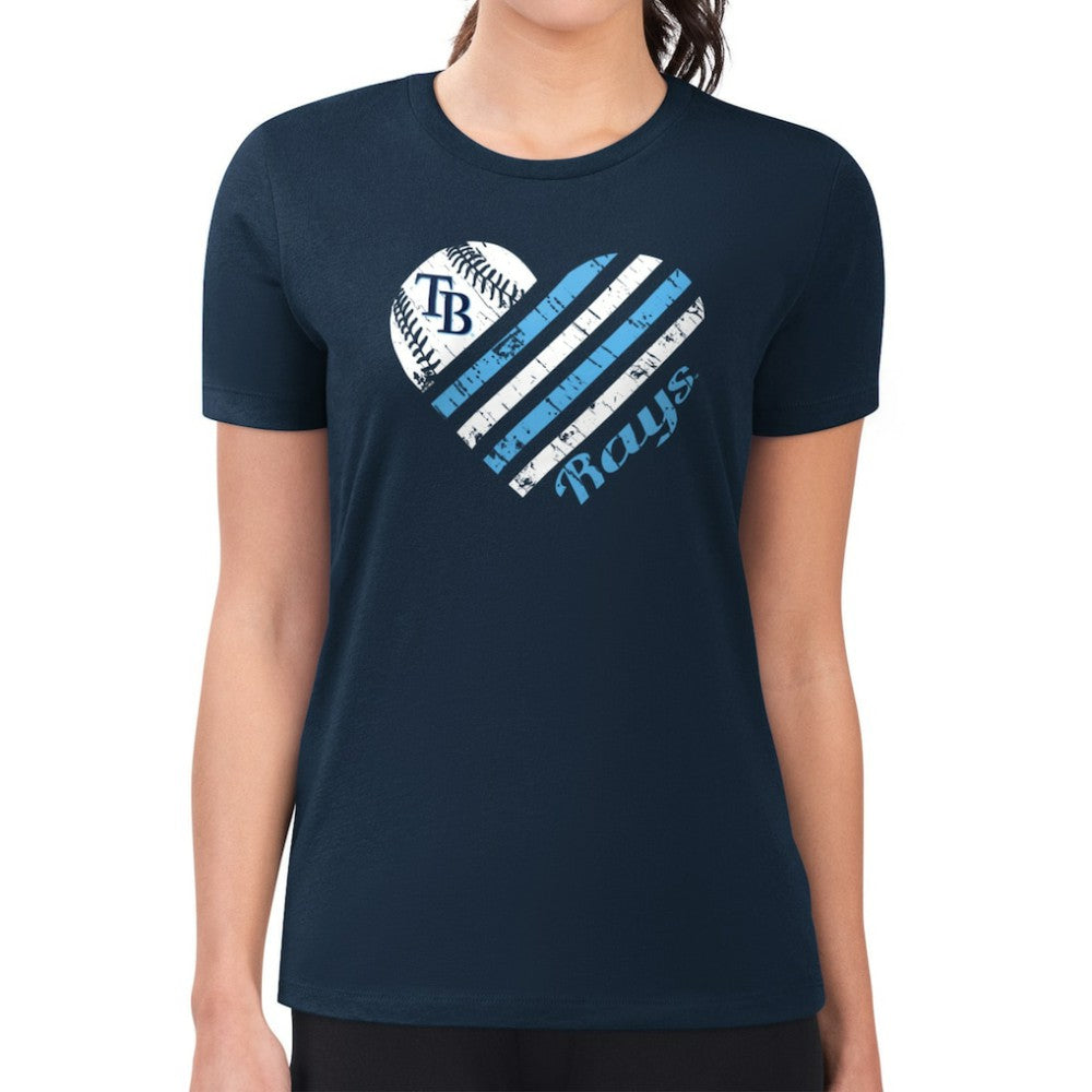 Navy Tampa Bay Rays G-III 4Her by Carl Banks Women's Super-Slim Fit Lightweight Heart Graphic T-Shirt