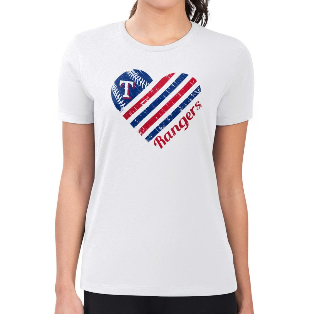 White Texas Rangers G-III 4Her by Carl Banks Women's Super-Slim Fit Lightweight Heart Graphic T-Shirt