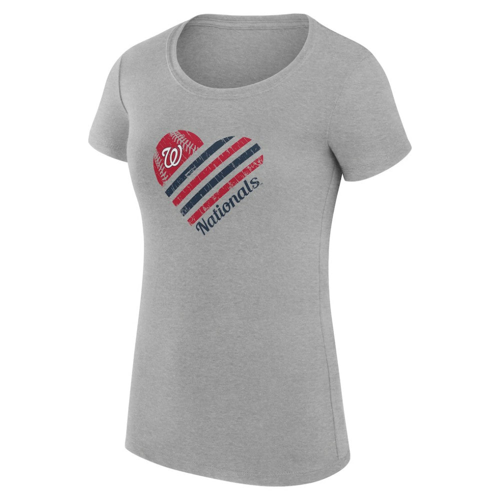 Heather Gray Washington Nationals G-III 4Her by Carl Banks Women's Super-Slim Fit Lightweight Heart Graphic T-Shirt