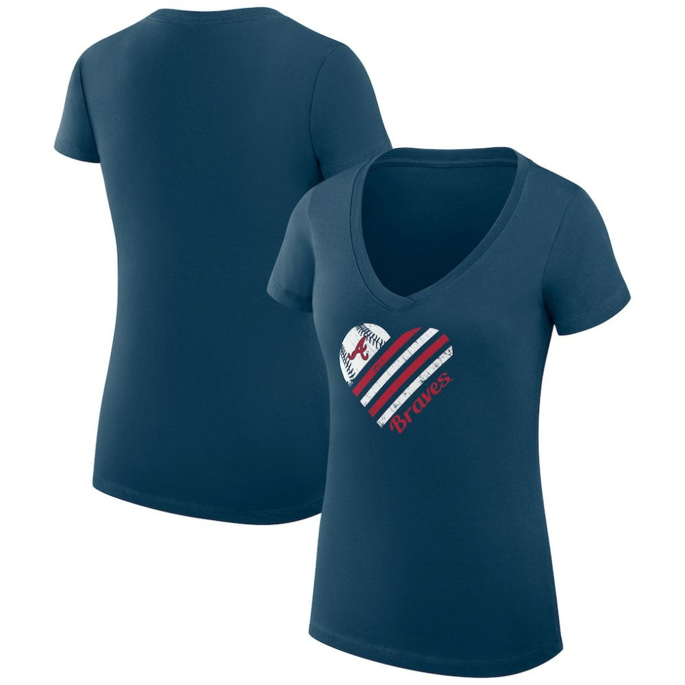 Navy Atlanta Braves G-III 4Her by Carl Banks Women's Super-Slim Fit Lightweight Heart V-Neck T-Shirt