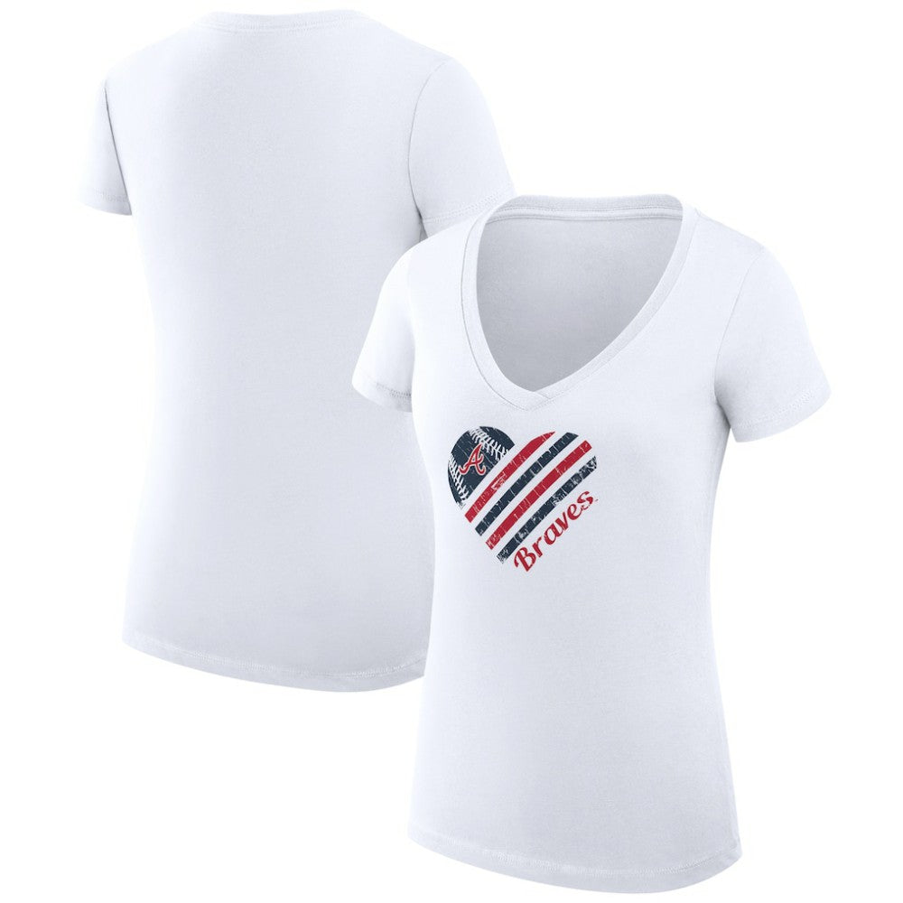 White Atlanta Braves G-III 4Her by Carl Banks Women's Super-Slim Fit Lightweight Heart V-Neck T-Shirt