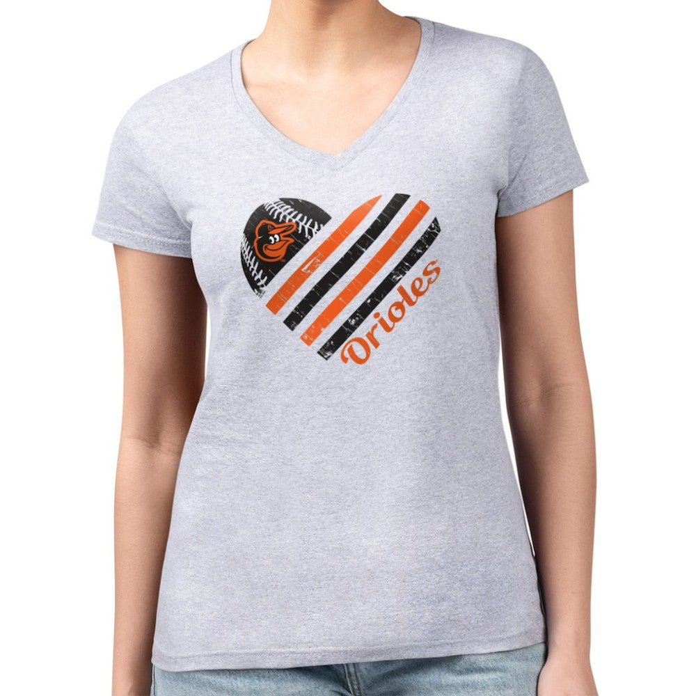 Heather Gray Baltimore Orioles G-III 4Her by Carl Banks Women's Super-Slim Fit Lightweight Heart V-Neck T-Shirt