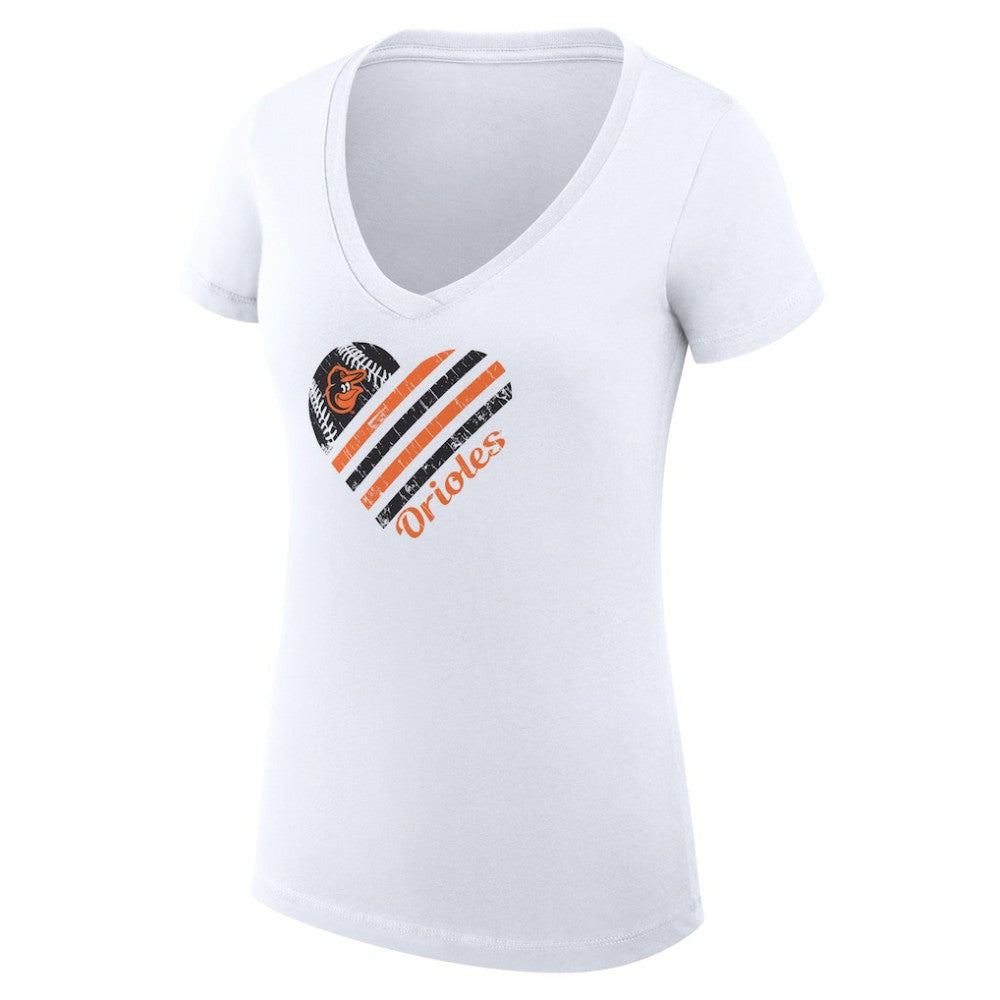 White Baltimore Orioles G-III 4Her by Carl Banks Women's Super-Slim Fit Lightweight Heart V-Neck T-Shirt