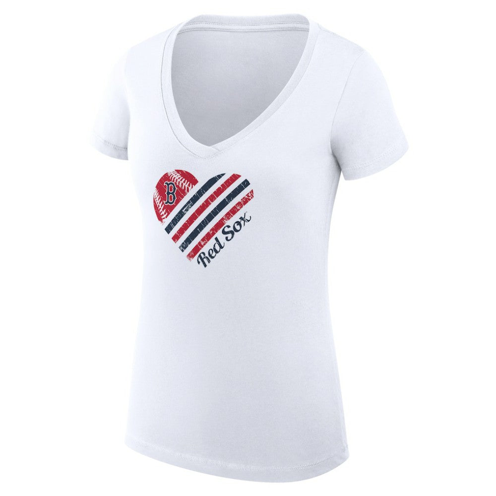 White Boston Red Sox G-III 4Her by Carl Banks Women's Super-Slim Fit Lightweight Heart V-Neck T-Shirt