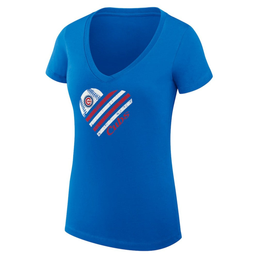 Royal Chicago Cubs G-III 4Her by Carl Banks Women's Super-Slim Fit Lightweight Heart V-Neck T-Shirt