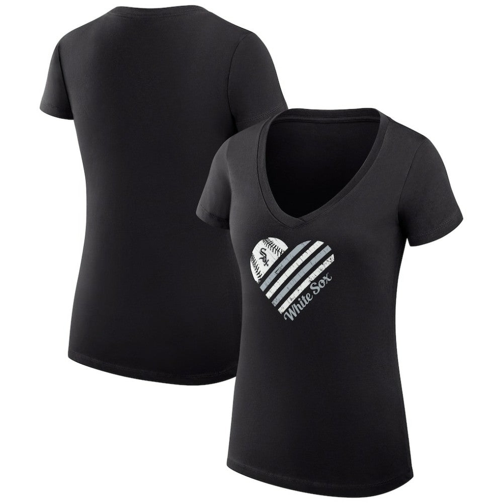 Black Chicago White Sox G-III 4Her by Carl Banks Women's Super-Slim Fit Lightweight Heart V-Neck T-Shirt