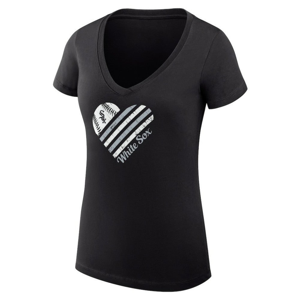 Black Chicago White Sox G-III 4Her by Carl Banks Women's Super-Slim Fit Lightweight Heart V-Neck T-Shirt