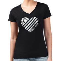 Black Chicago White Sox G-III 4Her by Carl Banks Women's Super-Slim Fit Lightweight Heart V-Neck T-Shirt