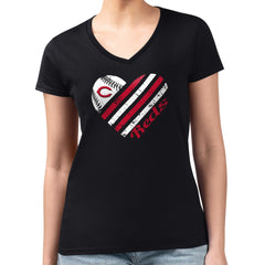 Black Cincinnati Reds G-III 4Her by Carl Banks Women's Super-Slim Fit Lightweight Heart V-Neck T-Shirt