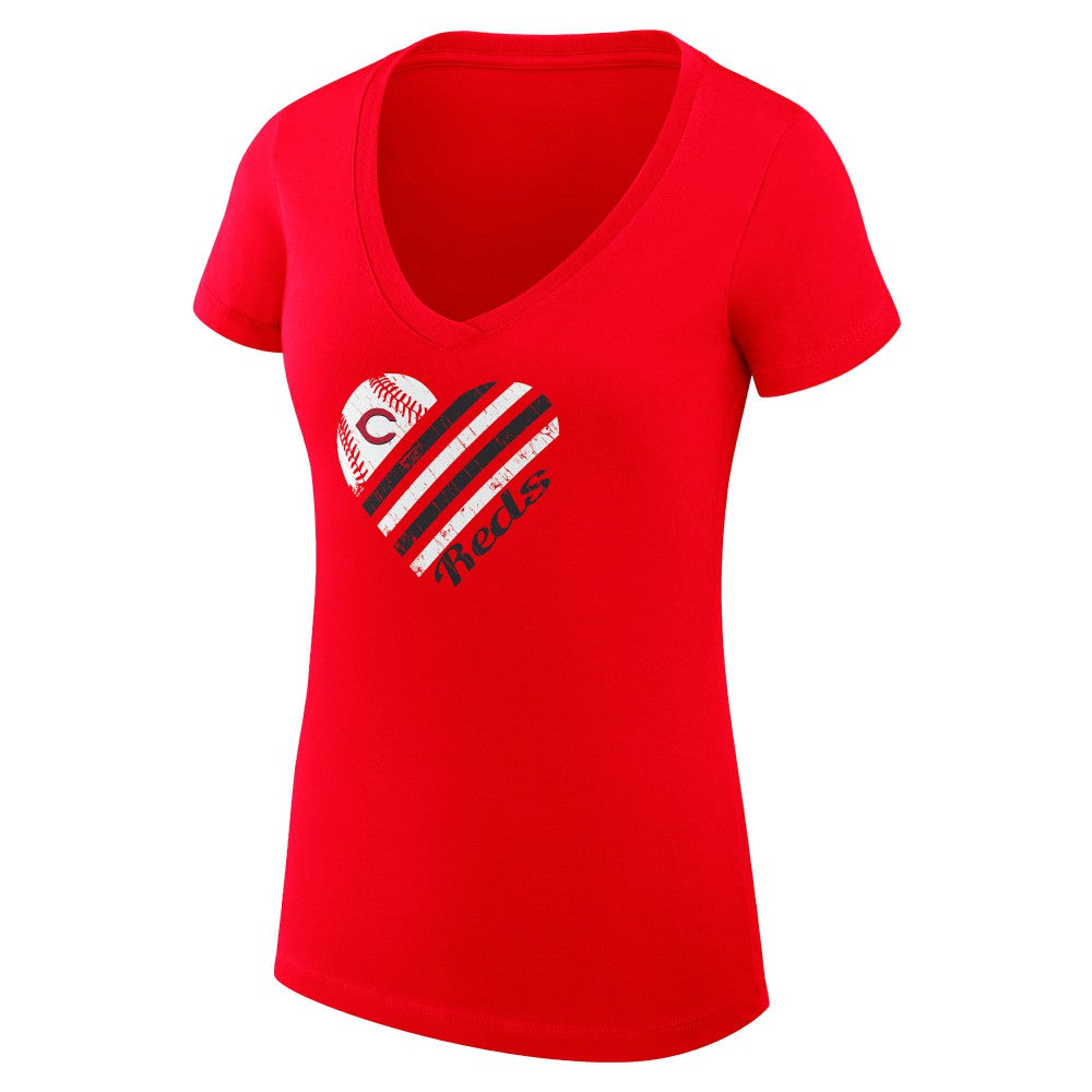 Red Cincinnati Reds G-III 4Her by Carl Banks Women's Super-Slim Fit Lightweight Heart V-Neck T-Shirt