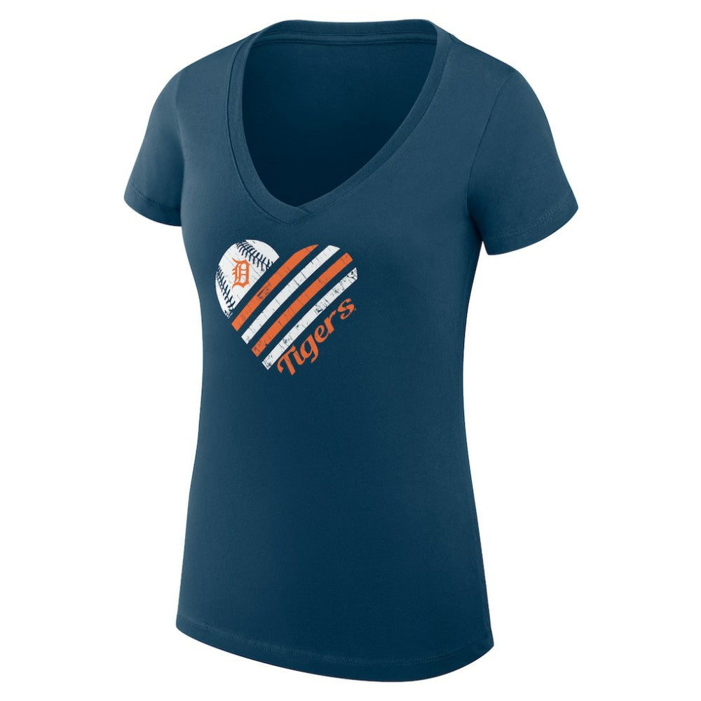 Navy Detroit Tigers G-III 4Her by Carl Banks Women's Super-Slim Fit Lightweight Heart V-Neck T-Shirt