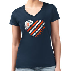 Navy Detroit Tigers G-III 4Her by Carl Banks Women's Super-Slim Fit Lightweight Heart V-Neck T-Shirt