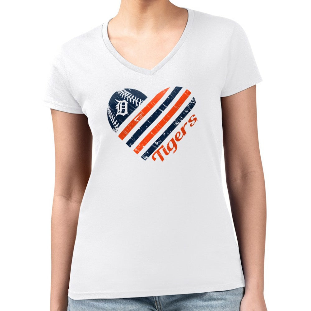 White Detroit Tigers G-III 4Her by Carl Banks Women's Super-Slim Fit Lightweight Heart V-Neck T-Shirt