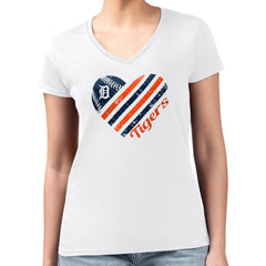 White Detroit Tigers G-III 4Her by Carl Banks Women's Super-Slim Fit Lightweight Heart V-Neck T-Shirt