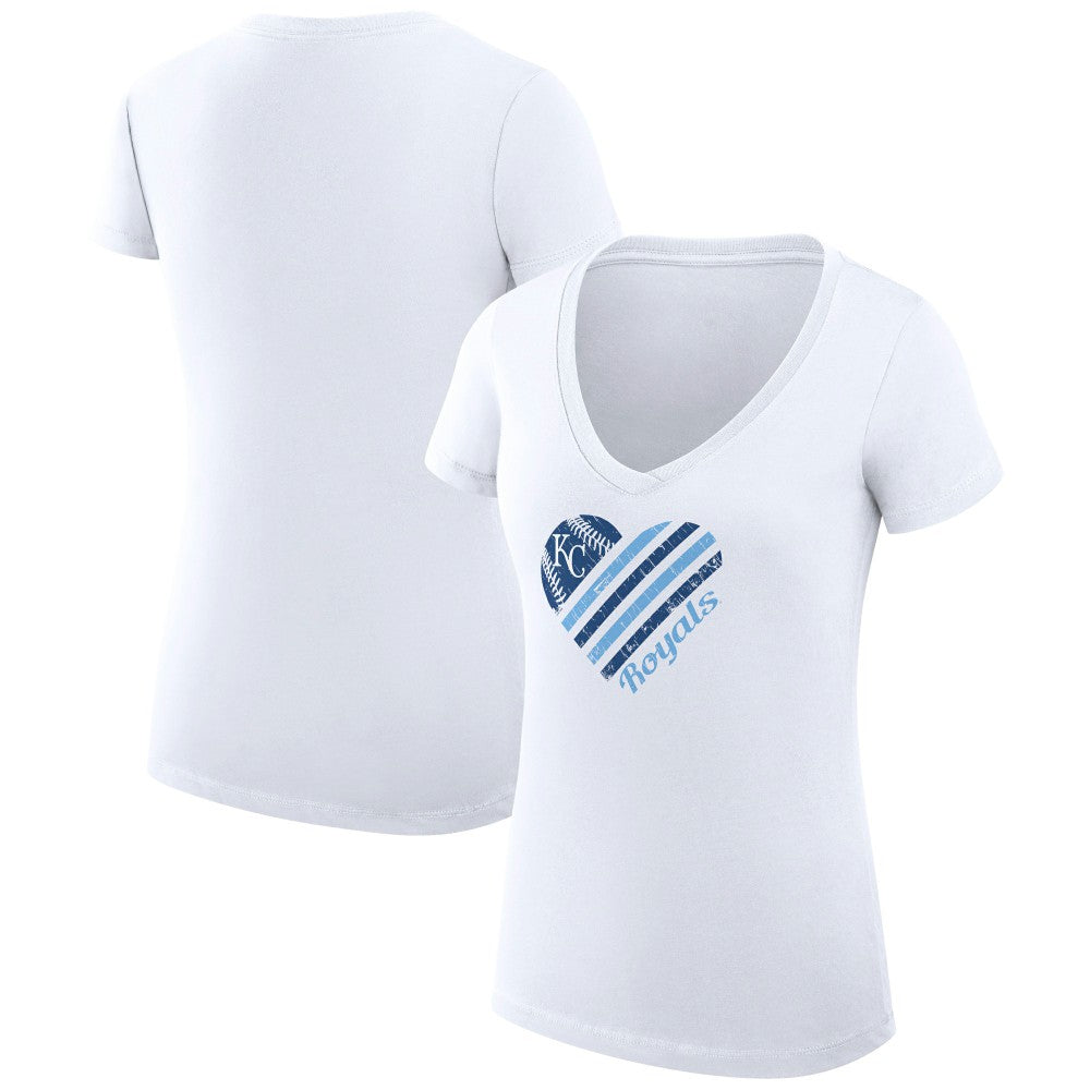 White Kansas City Royals G-III 4Her by Carl Banks Women's Super-Slim Fit Lightweight Heart V-Neck T-Shirt