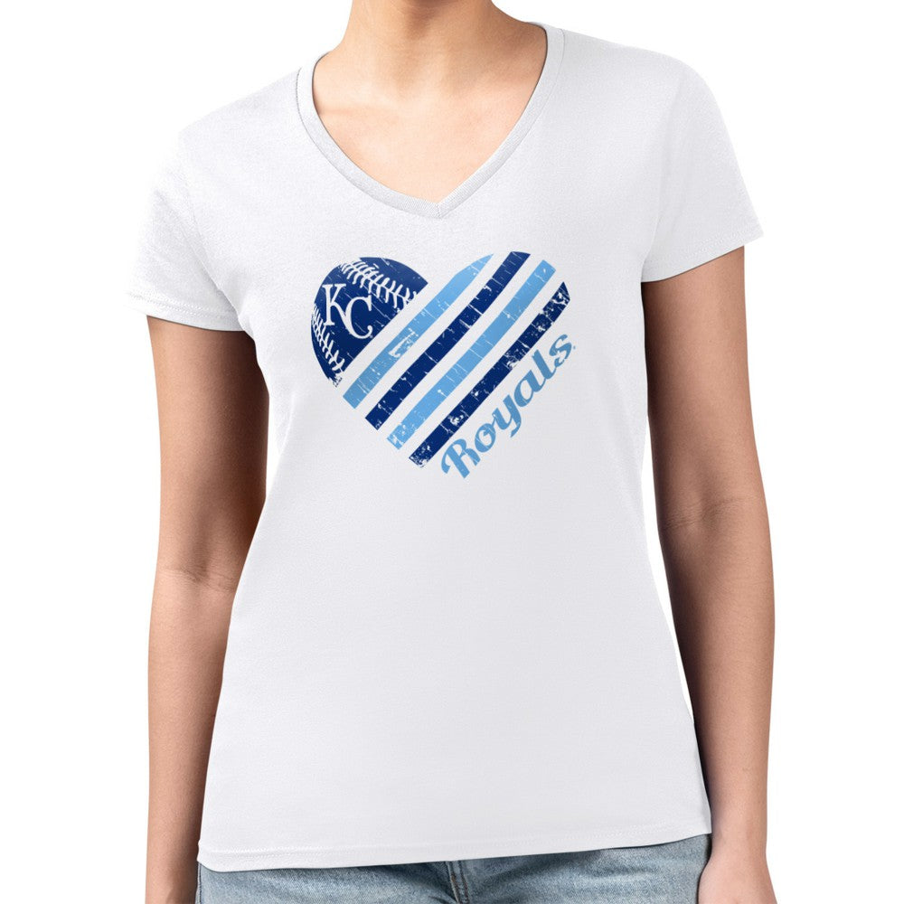 White Kansas City Royals G-III 4Her by Carl Banks Women's Super-Slim Fit Lightweight Heart V-Neck T-Shirt