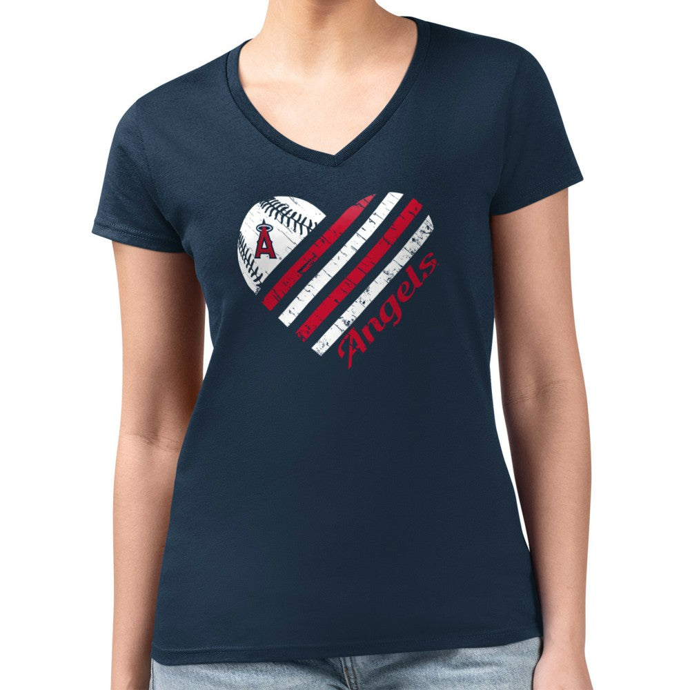 Navy Los Angeles Angels G-III 4Her by Carl Banks Women's Super-Slim Fit Lightweight Heart V-Neck T-Shirt