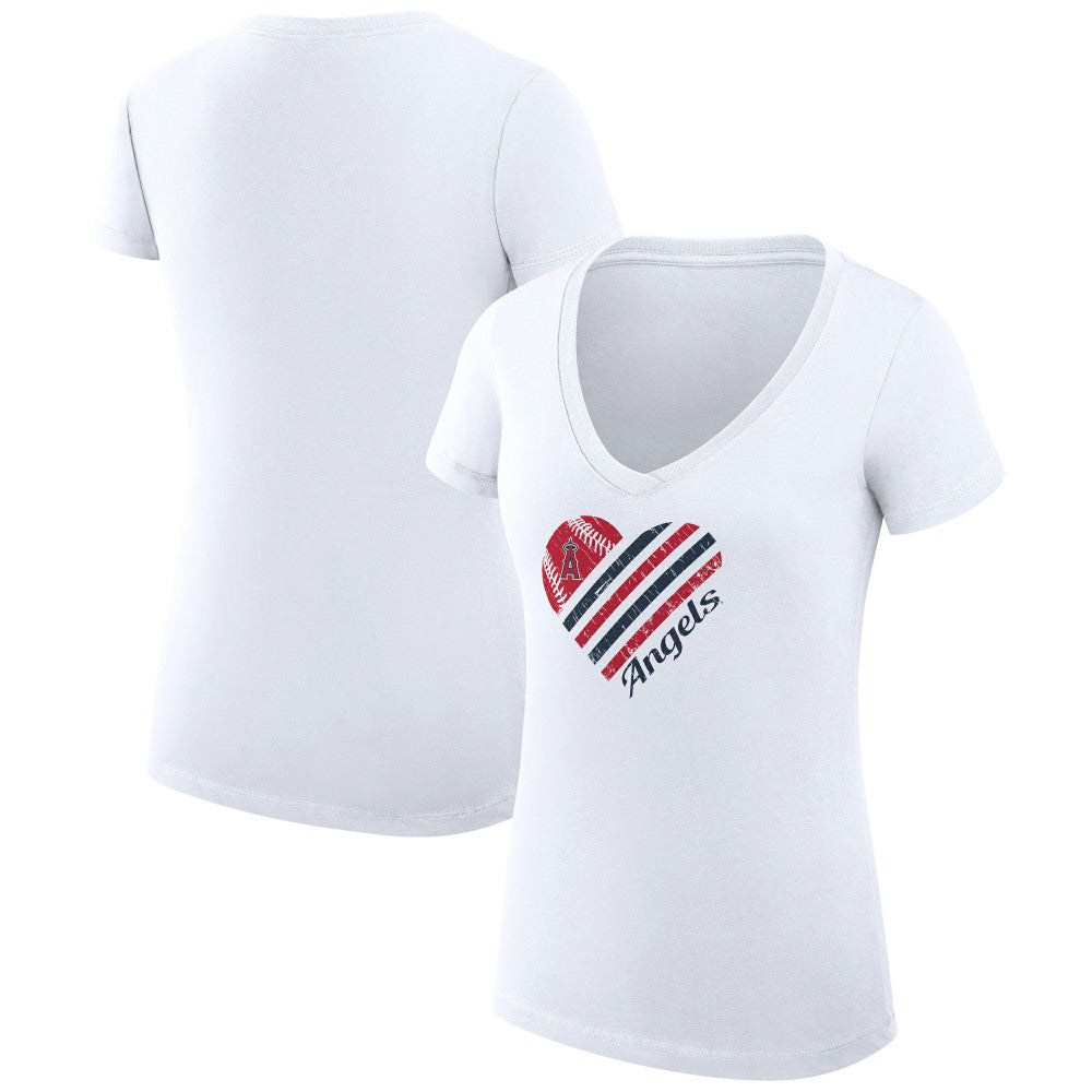 White Los Angeles Angels G-III 4Her by Carl Banks Women's Super-Slim Fit Lightweight Heart V-Neck T-Shirt