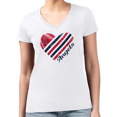 White Los Angeles Angels G-III 4Her by Carl Banks Women's Super-Slim Fit Lightweight Heart V-Neck T-Shirt