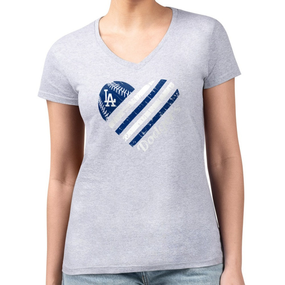 Heather Gray Los Angeles Dodgers G-III 4Her by Carl Banks Women's Super-Slim Fit Lightweight Heart V-Neck T-Shirt