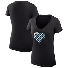 Black Miami Marlins G-III 4Her by Carl Banks Women's Super-Slim Fit Lightweight Heart V-Neck T-Shirt